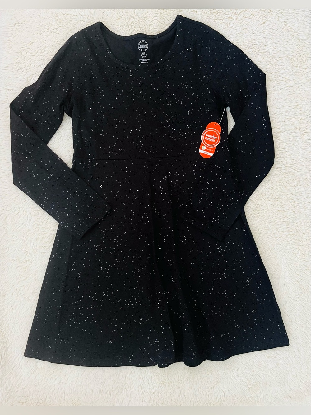 wonder nation Black Long-Sleeve Sparkle Fit-and-Flare Dress Sz 10/12